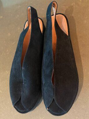 L'Amour Des Pieds Ahndray Black Suede Platform Slingback Sandals - Size 8M